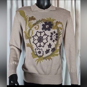Elegant Floral Knit Sweater Intarsia Floral Knit,Vintage Monti Large